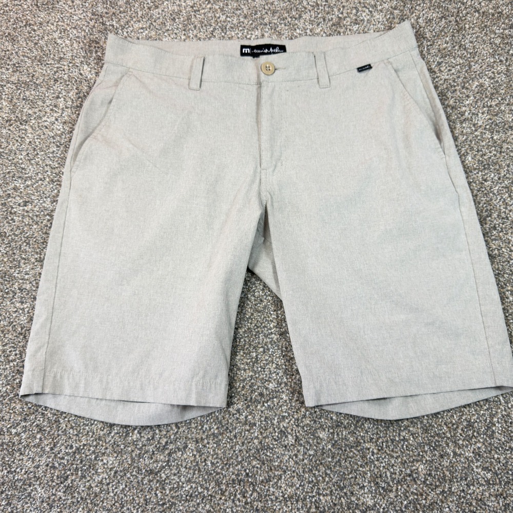 TravisMathew Mens Tan Heathered Golf Shorts Flat Front Performance Size 36 9in